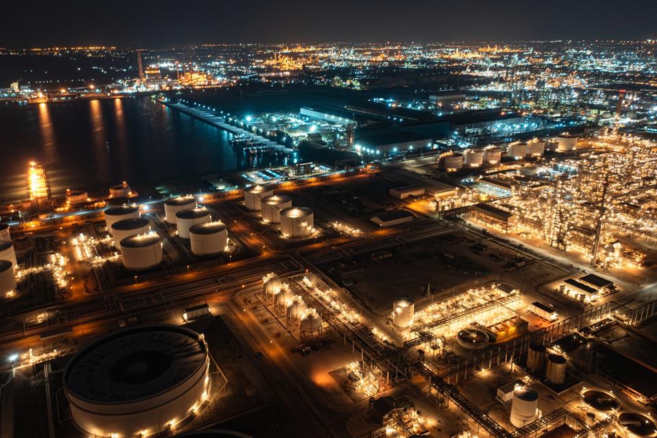 Industrial energy infrastructure at night